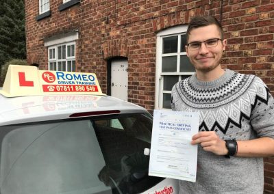 Adam Davies after passing their driving test with Romeo Driver Training, Chester