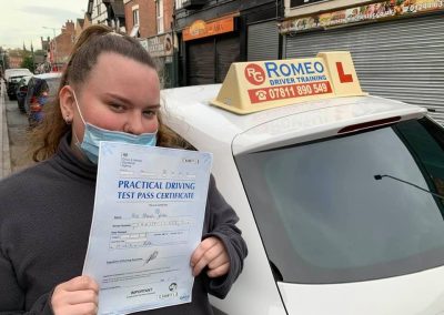 Allanah Johnson after passing their driving test with Romeo Driver Training, Chester