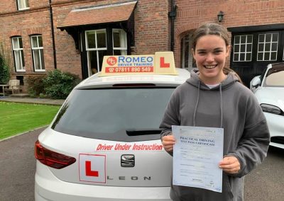 Amy Banim after passing their driving test with Romeo Driver Training, Chester