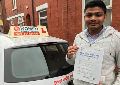 Anand Ashok after passing their driving test with Romeo Driver Training, Chester