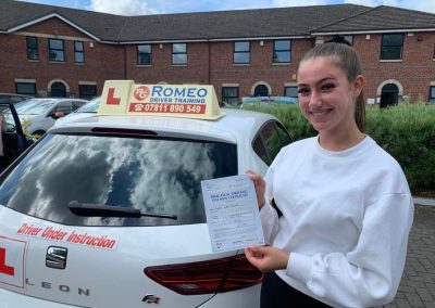 Aysha Edwards after passing their driving test with Romeo Driver Training, Chester