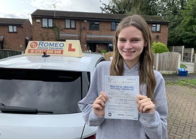 Bethan Wheatley after passing their driving test with Romeo Driver Training, Chester