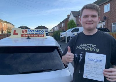 Billy Chadwick after passing their driving test with Romeo Driver Training, Chester