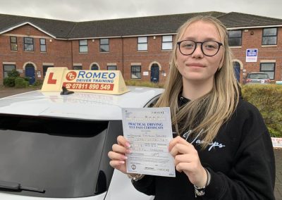 Bryonie Davies after passing their driving test with Romeo Driver Training, Chester