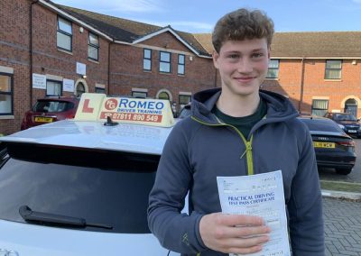 Charlie Lister after passing their driving test with Romeo Driver Training, Chester
