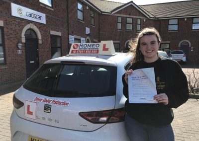 Ciara O'Doherty after passing their driving test with Romeo Driver Training, Chester