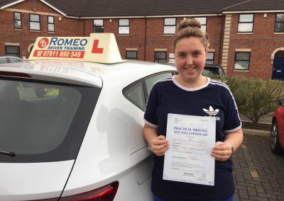 Courtney Williamson after passing their driving test with Romeo Driver Training, Chester