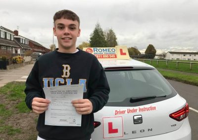 Daniel Livingstone after passing their driving test with Romeo Driver Training, Chester