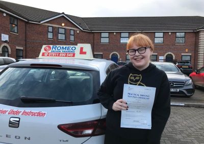 Erin Marie Sunderland after passing their driving test with Romeo Driver Training, Chester