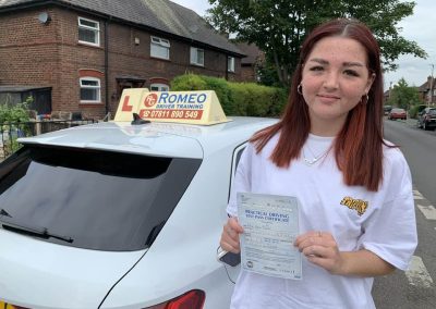 Erin Piggott after passing their driving test with Romeo Driver Training, Chester