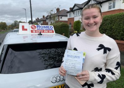 Evie Holland after passing their driving test with Romeo Driver Training, Chester