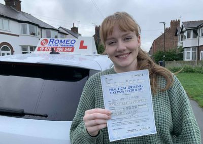 Fiona Minto after passing their driving test with Romeo Driver Training, Chester