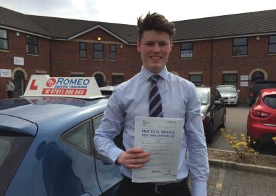 George Tomlinson after passing their driving test with Romeo Driver Training, Chester