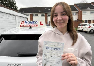 Georgia Shone after passing their driving test with Romeo Driver Training, Chester