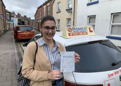 Gioia Sorra after passing their driving test with Romeo Driver Training, Chester