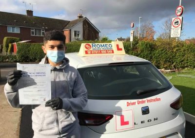 Halis Cinar after passing their driving test with Romeo Driver Training, Chester