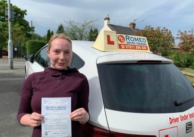 Hannah Springfellow after passing their driving test with Romeo Driver Training, Chester