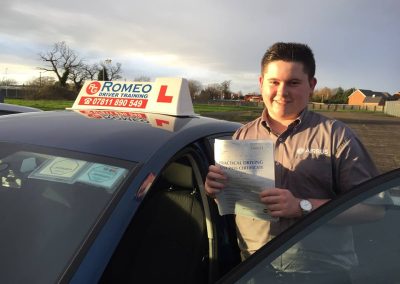 Jacob Rhoden after passing their driving test with Romeo Driver Training, Chester
