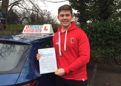 James Ashcroft after passing their driving test with Romeo Driver Training, Chester