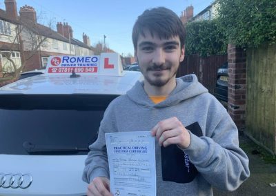 James Gilchrist after passing their driving test with Romeo Driver Training, Chester
