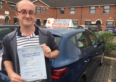 Jamie Higgins after passing their driving test with Romeo Driver Training, Chester