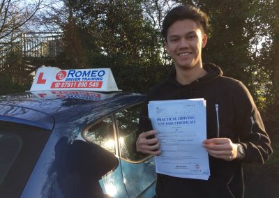Joe Brett after passing their driving test with Romeo Driver Training, Chester