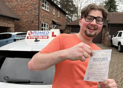 Joe Hodgett after passing their driving test with Romeo Driver Training, Chester