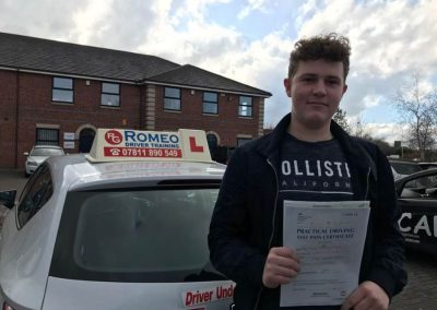 Joe McDermott after passing their driving test with Romeo Driver Training, Chester