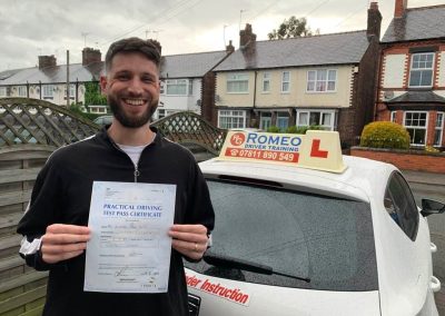 Jonny Dufty after passing their driving test with Romeo Driver Training, Chester