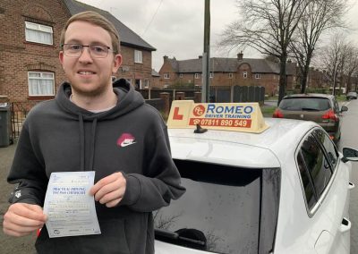 Jordan Derbyshire after passing their driving test with Romeo Driver Training, Chester