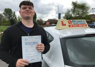 Joshua Williams after passing their driving test with Romeo Driver Training, Chester