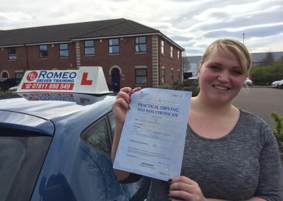 Jovile Kuceviciene after passing their driving test with Romeo Driver Training, Chester