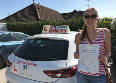 Karolina Sliazaite after passing their driving test with Romeo Driver Training, Chester