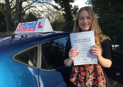 Katie Latham after passing their driving test with Romeo Driver Training, Chester