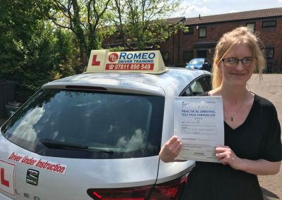 Kelly Burns after passing their driving test with Romeo Driver Training, Chester