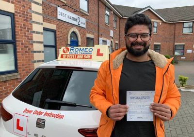 Kirubagaran Shanmugavel after passing their driving test with Romeo Driver Training, Chester