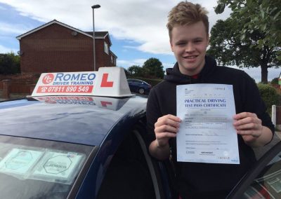 Kyle Villiers after passing their driving test with Romeo Driver Training, Chester