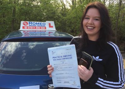 Layna Vernon after passing their driving test with Romeo Driver Training, Chester
