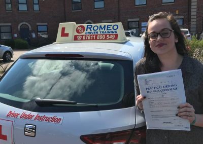 Lesley-Ann Gamble after passing their driving test with Romeo Driver Training, Chester