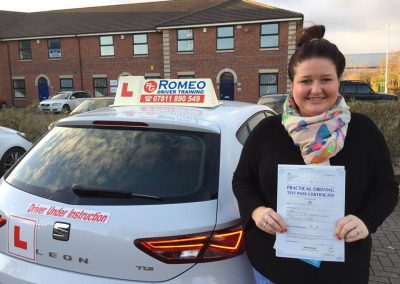 Lisa Davies after passing their driving test with Romeo Driver Training, Chester