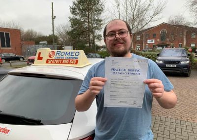 Luke Channell after passing their driving test with Romeo Driver Training, Chester