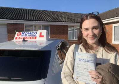 Maria Basanta after passing their driving test with Romeo Driver Training, Chester