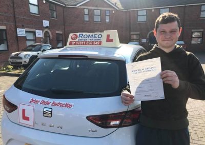 Mark Gales after passing their driving test with Romeo Driver Training, Chester