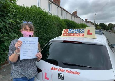Nadine Phoenix after passing their driving test with Romeo Driver Training, Chester