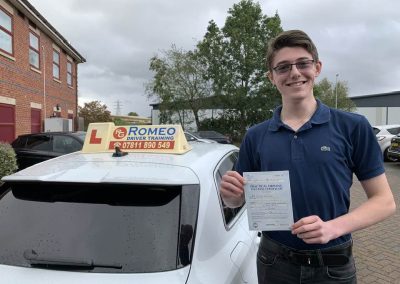 Oliver Aldridge after passing their driving test with Romeo Driver Training, Chester