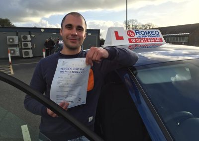 Pavel Lopatin after passing their driving test with Romeo Driver Training, Chester
