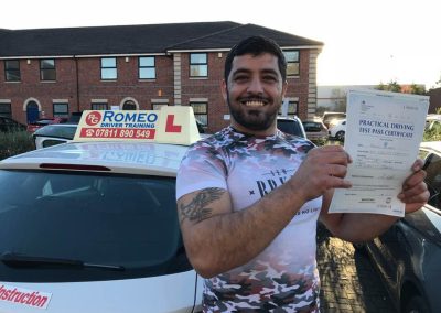 Peyman Salahshor after passing their driving test with Romeo Driver Training, Chester