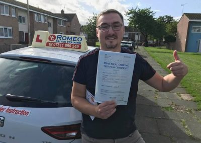 Przemi Chadacz after passing their driving test with Romeo Driver Training, Chester