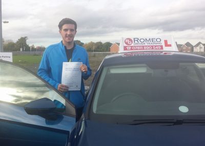 Rhys Hewitt after passing their driving test with Romeo Driver Training, Chester