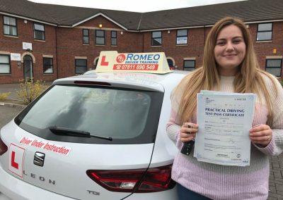 Steph Hughes after passing their driving test with Romeo Driver Training, Chester